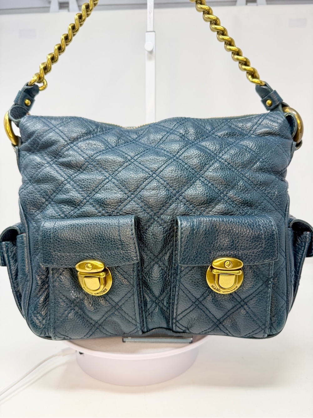 Marc Jacobs Quilted Multipocket Chain Hobo Teal/Maroon suede interior Fall 2005